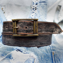 Black Leather with brown wash Vintage Mens Belt - Personalized Custom Accessories for Him - Christmas Gift
