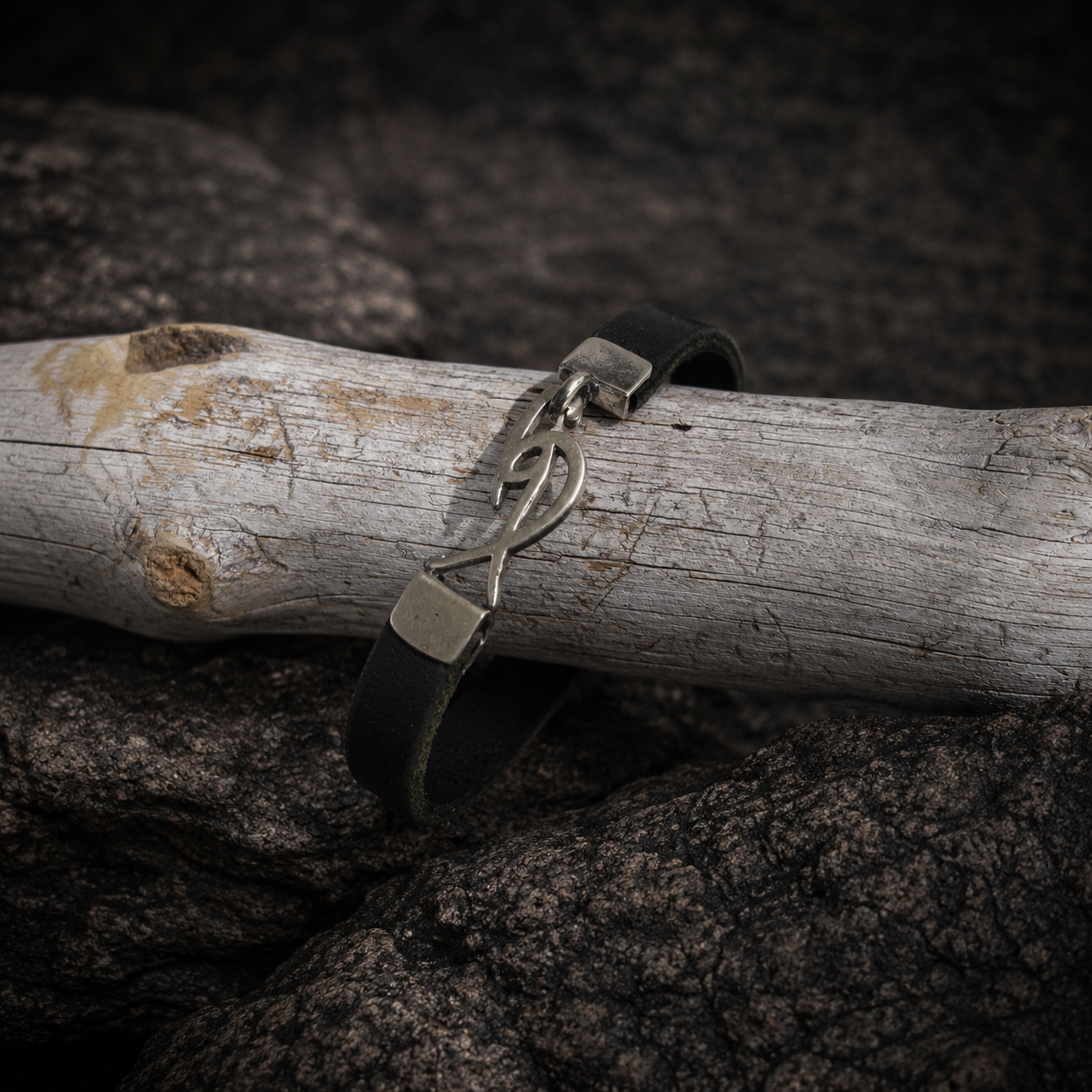 Mens  Black Leather Wrap Bracelet with Pure Silver Ishaor Signature Logo Clasp