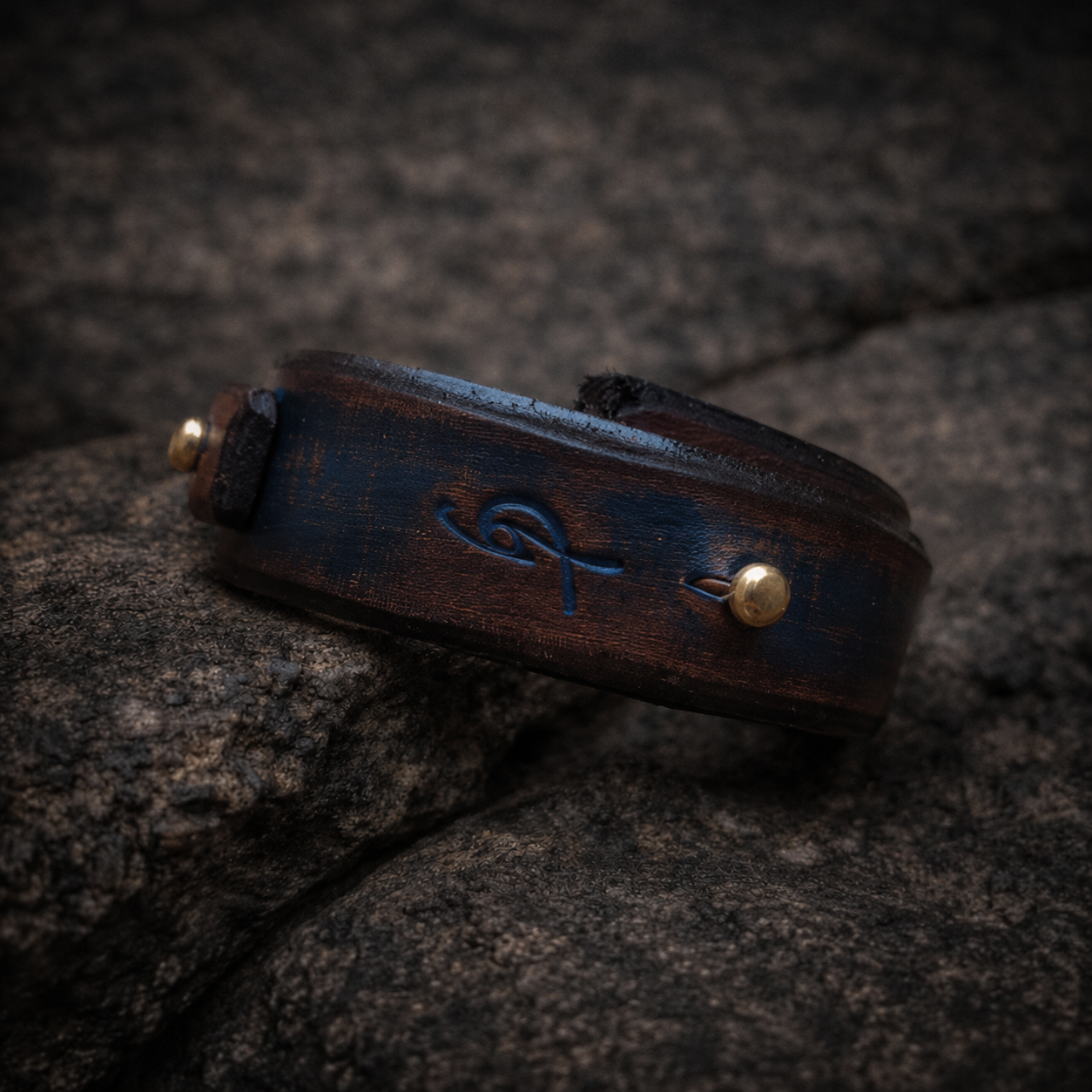 Handmade Blue Leather Cuff - Custom Mens Wrap Bracelet in Blue