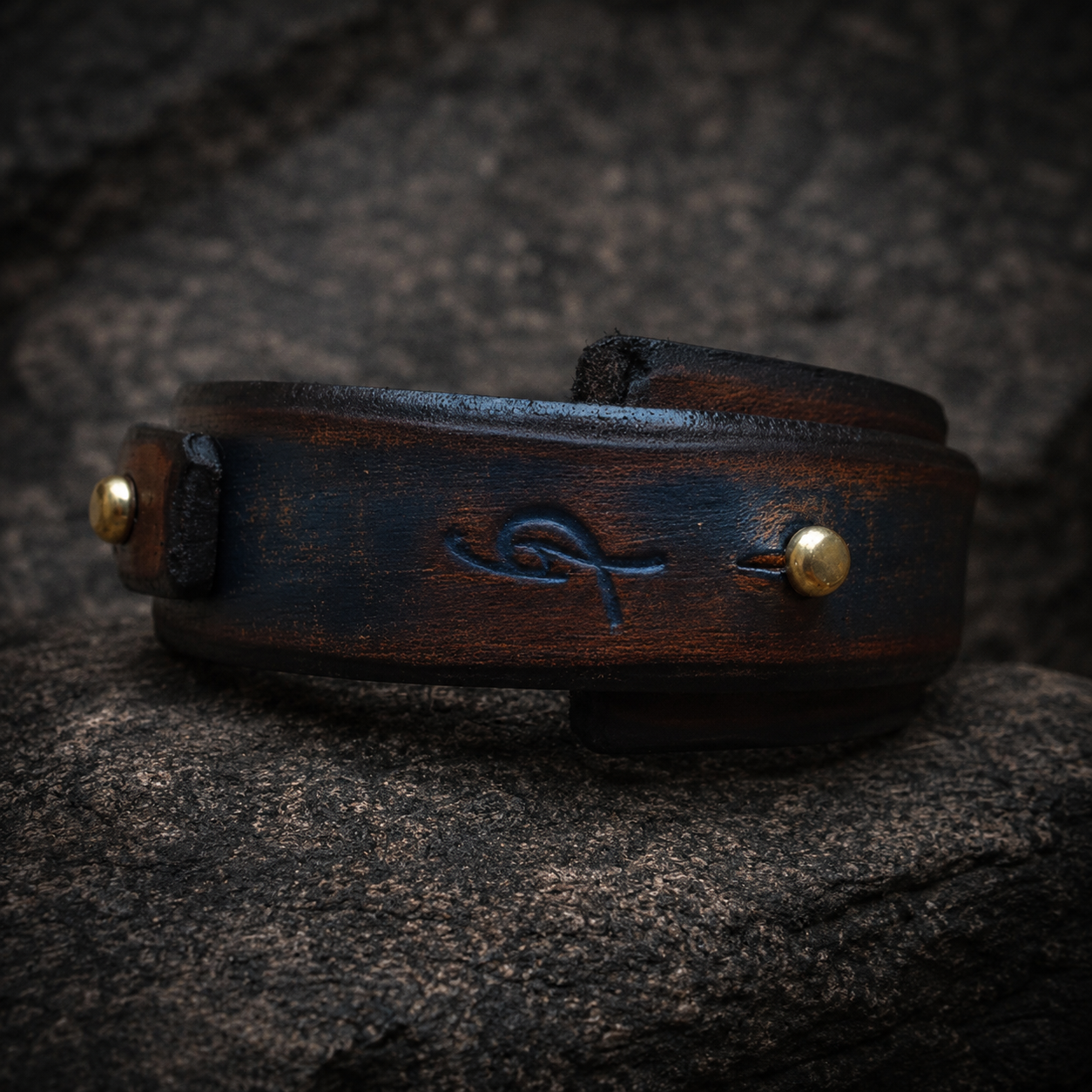 Handmade Blue Leather Cuff - Custom Mens Wrap Bracelet in Blue