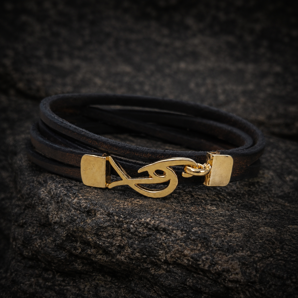 Mens Leather Wrap Bracelet with Signature Gold Plated Logo Clasp – Genuine Leather Wrist Cuff | Handmade Leather Bracelet