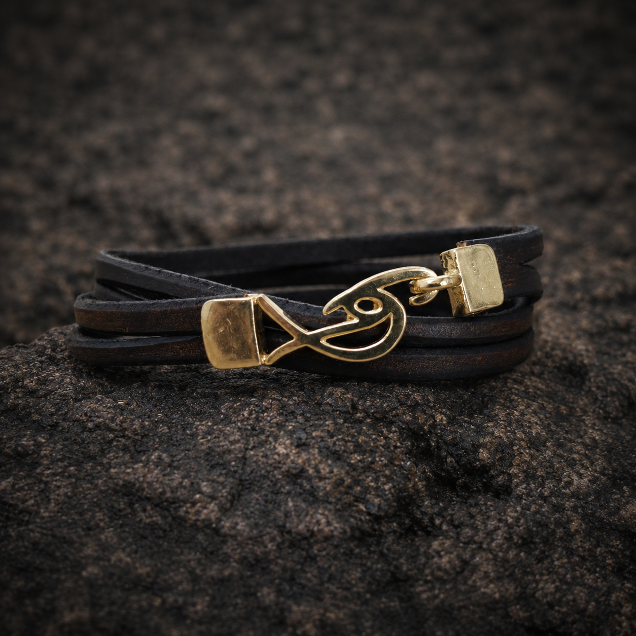 Mens Leather Wrap Bracelet with Signature Gold Plated Logo Clasp – Genuine Leather Wrist Cuff | Handmade Leather Bracelet