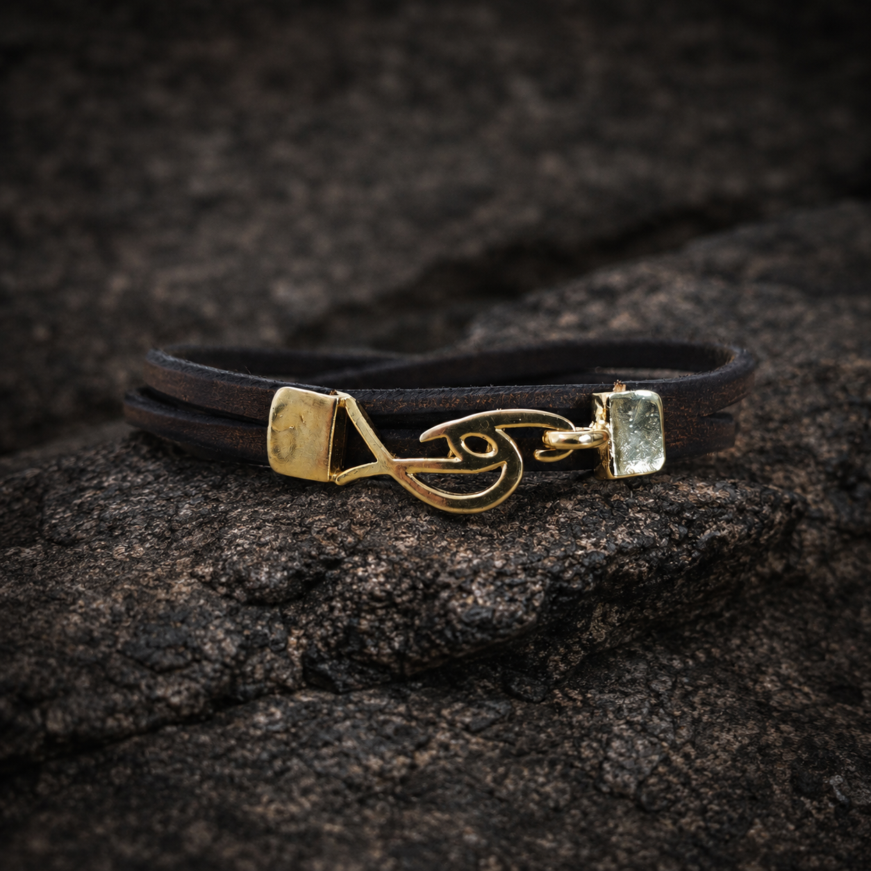Mens Leather Wrap Bracelet with Signature Gold Plated Logo Clasp – Genuine Leather Wrist Cuff | Handmade Leather Bracelet
