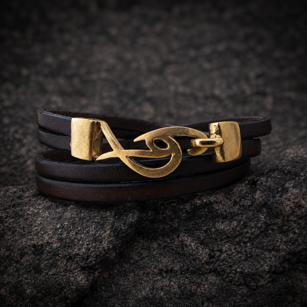 Mens Leather Wrap Bracelet with Signature Gold Plated Logo Clasp – Genuine Leather Wrist Cuff | Handmade Leather Bracelet