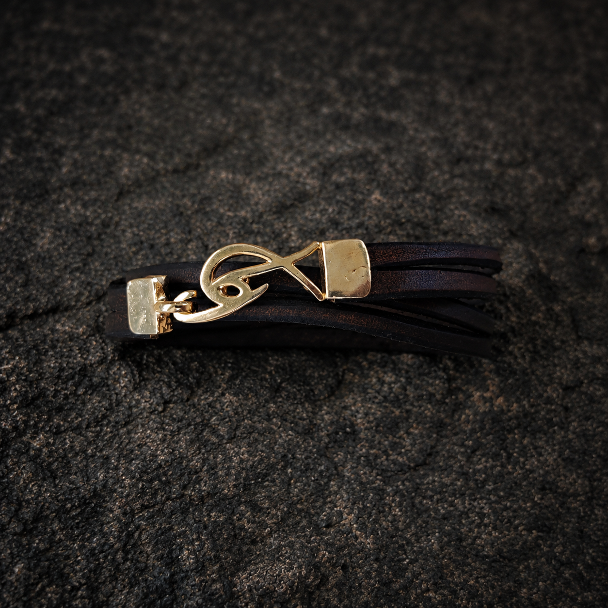 Mens Leather Wrap Bracelet with Signature Gold Plated Logo Clasp – Genuine Leather Wrist Cuff | Handmade Leather Bracelet