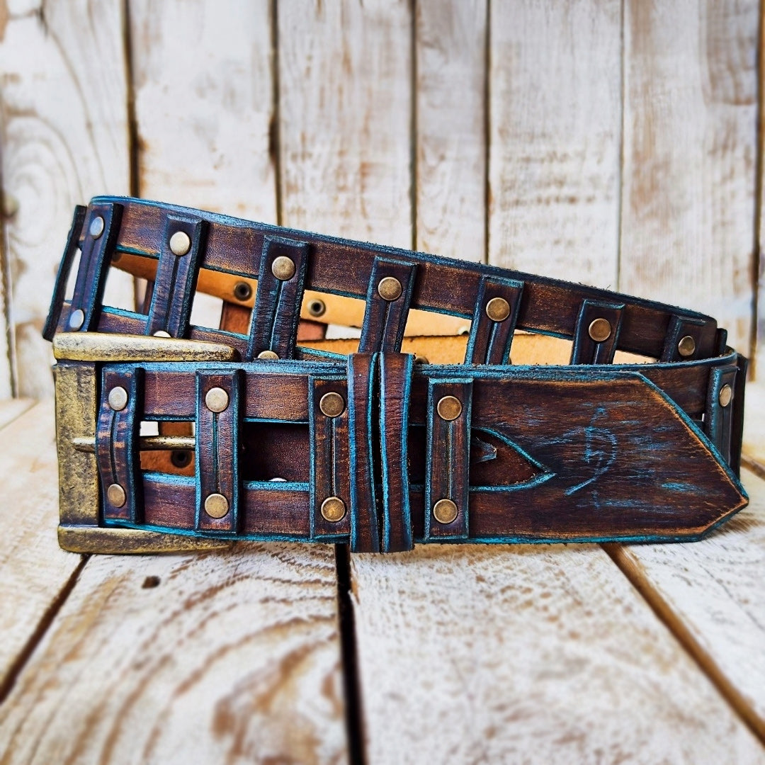 Brown Leather Belt with Turquoise accents