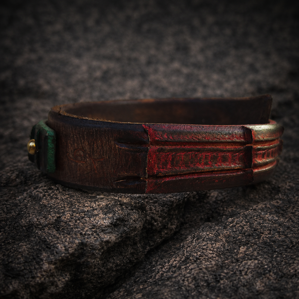 Brown Leather Mens Wrap Cuff Bracelet  Rasta Color  Crocodile Texture  Ishaor