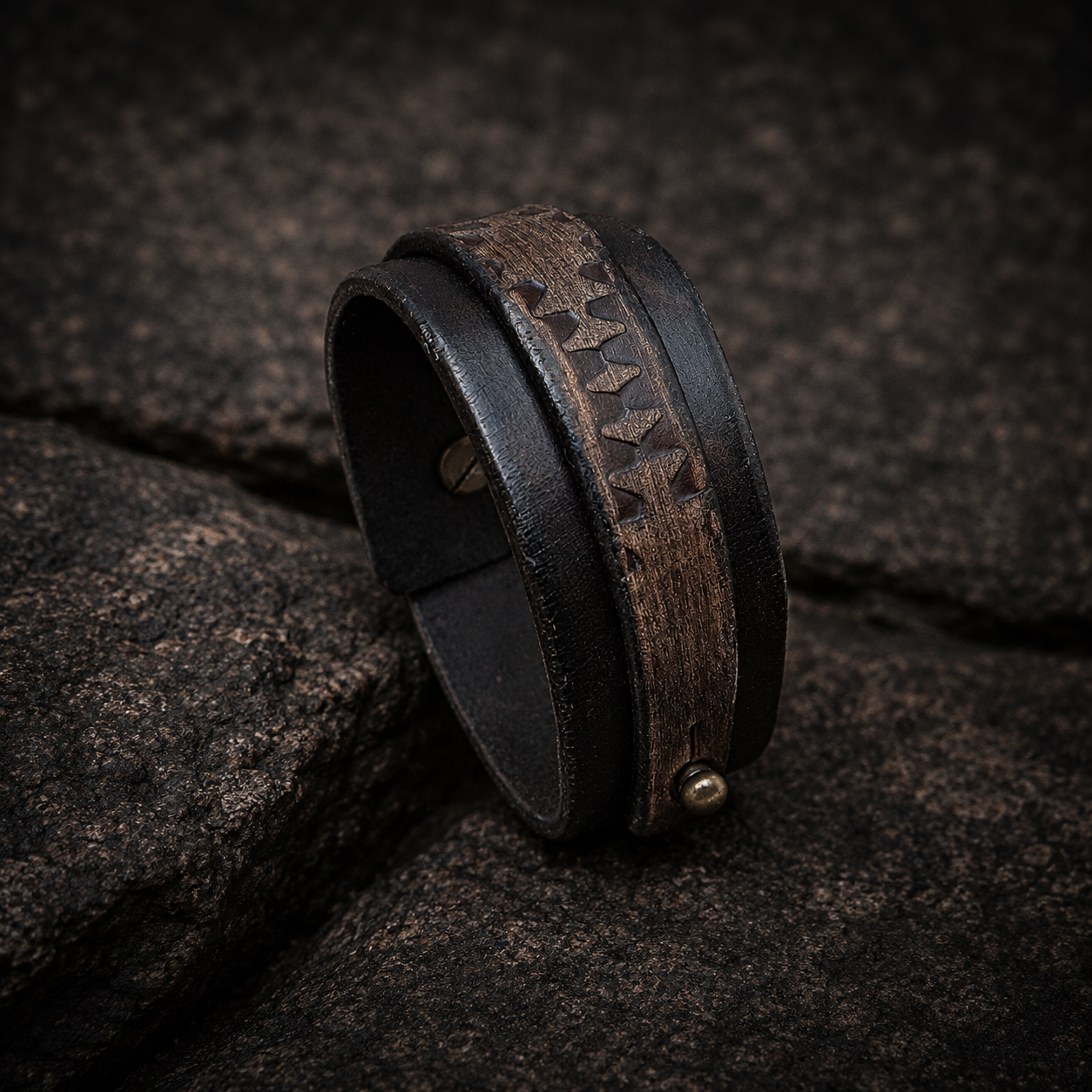 Brown Leather Steampunk Cuff Bracelet for Men - Mens Wrap Bracelet - Handcrafted Gift