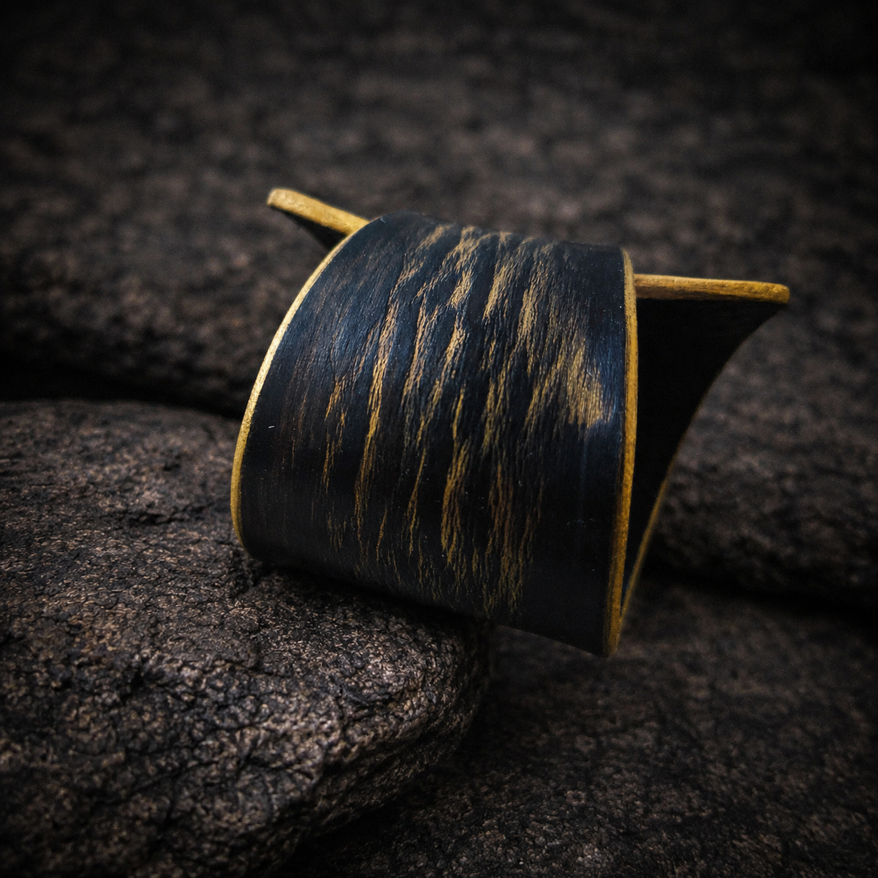 Black Leather Wrap Bracelet with Gold Geometry - Personalized Option Statement