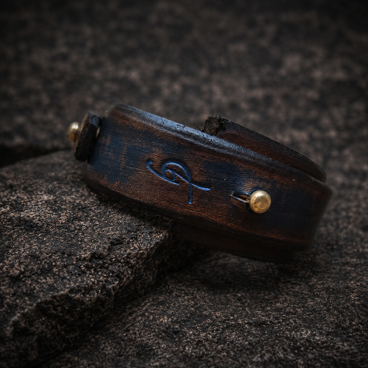 Handmade Blue Leather Cuff - Custom Mens Wrap Bracelet in Blue
