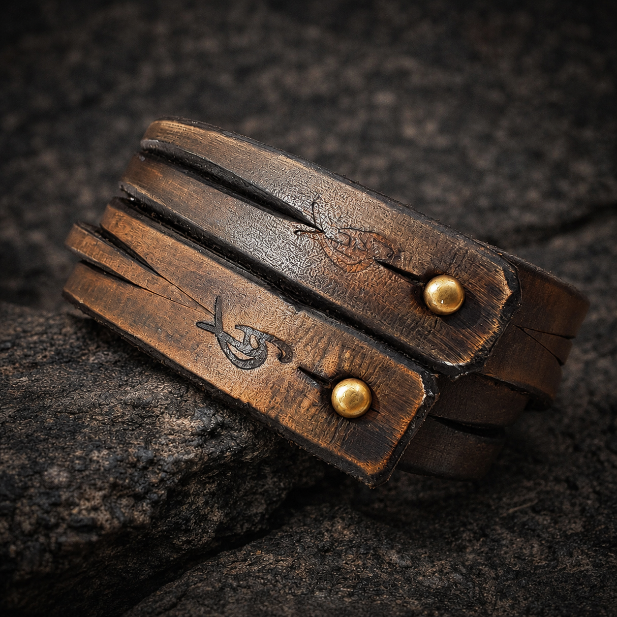 Genuine Leather Cuff Bracelet for Men - Brown Wrap Style
