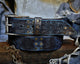 Handmade Brown Leather Belt with Blue Wash, Hi-Fi Stamped Design, Heavy-Duty Punk Rock Style