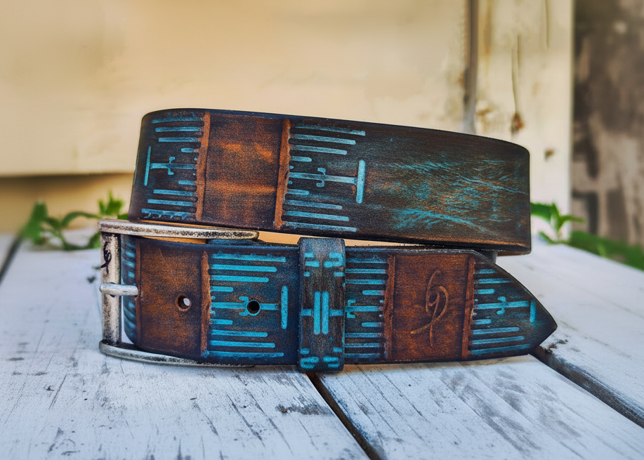 Handmade Brown & Turquoise Leather Belt - Computer-Inspired Design by Ishaor