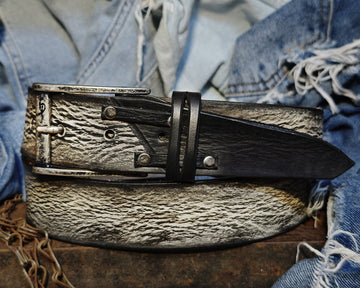 Handmade White Leather Belt with Black Wash - Unique Double Strap Design - Ishaor