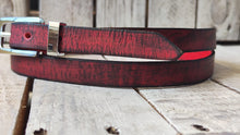 Handcrafted Narrow Leather Belt – 2cm | Deep Red & Black Wash Finish with Silver Buckle