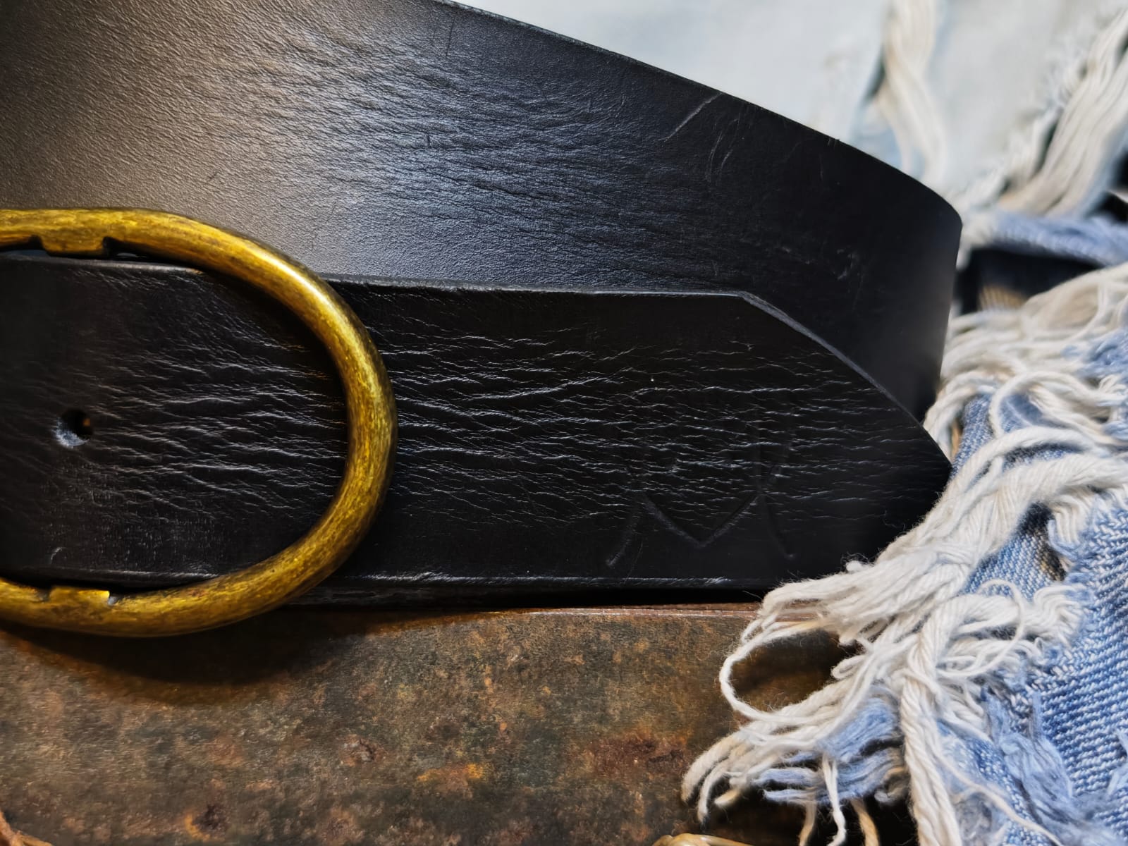 Handcrafted Black Leather Belt for Women with Vintage Oval Brass Buckle – Full Grain Premium Belt