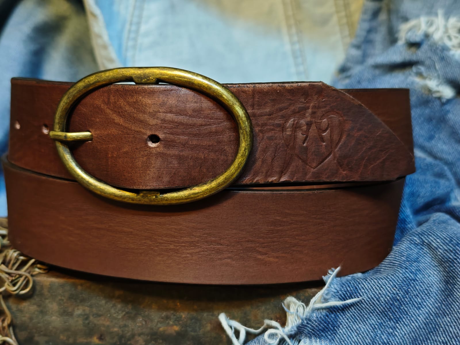 Handcrafted Dark Brown Leather Belt for Women with Vintage Oval Brass Buckle – Full Grain Premium Belt