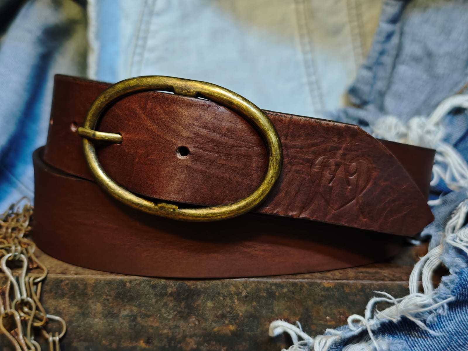 Handcrafted Dark Brown Leather Belt for Women with Vintage Oval Brass Buckle – Full Grain Premium Belt