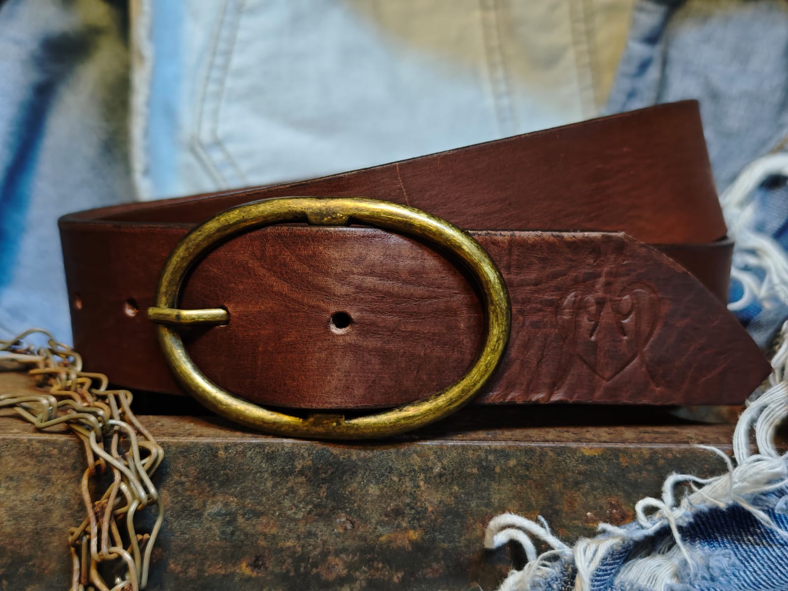 Handcrafted Dark Brown Leather Belt for Women with Vintage Oval Brass Buckle – Full Grain Premium Belt
