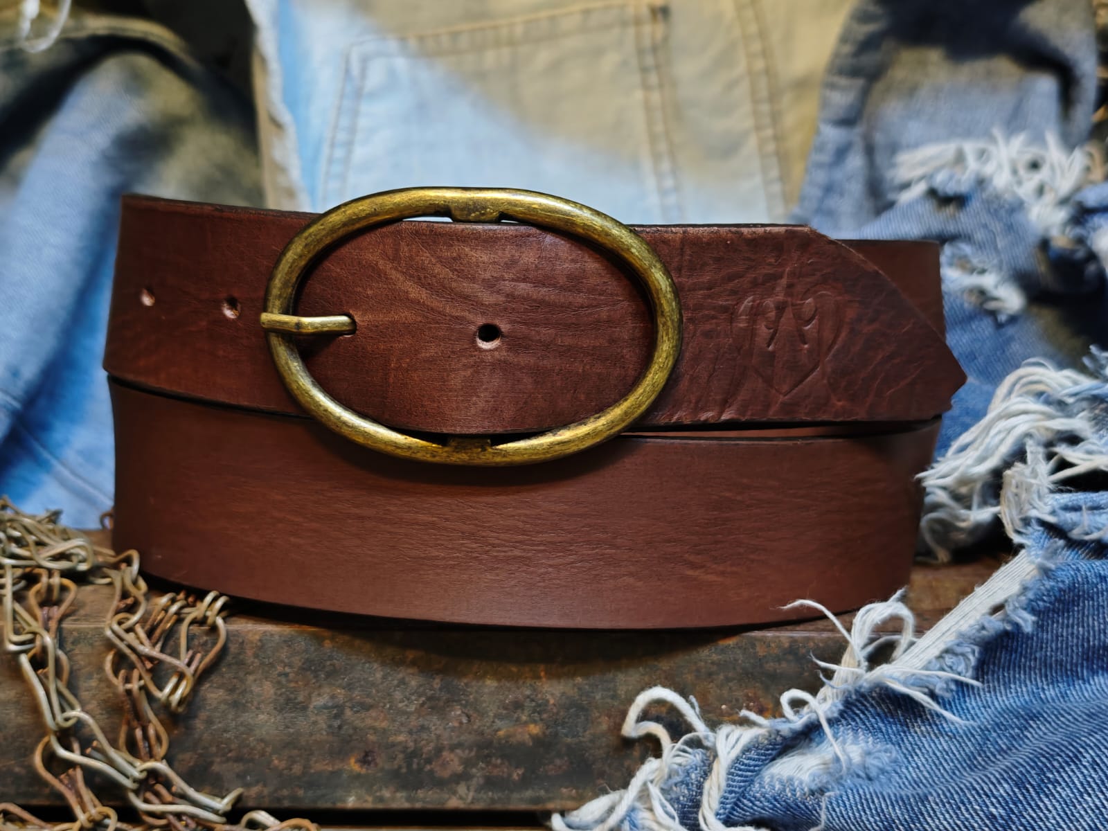 Handcrafted Dark Brown Leather Belt for Women with Vintage Oval Brass Buckle – Full Grain Premium Belt