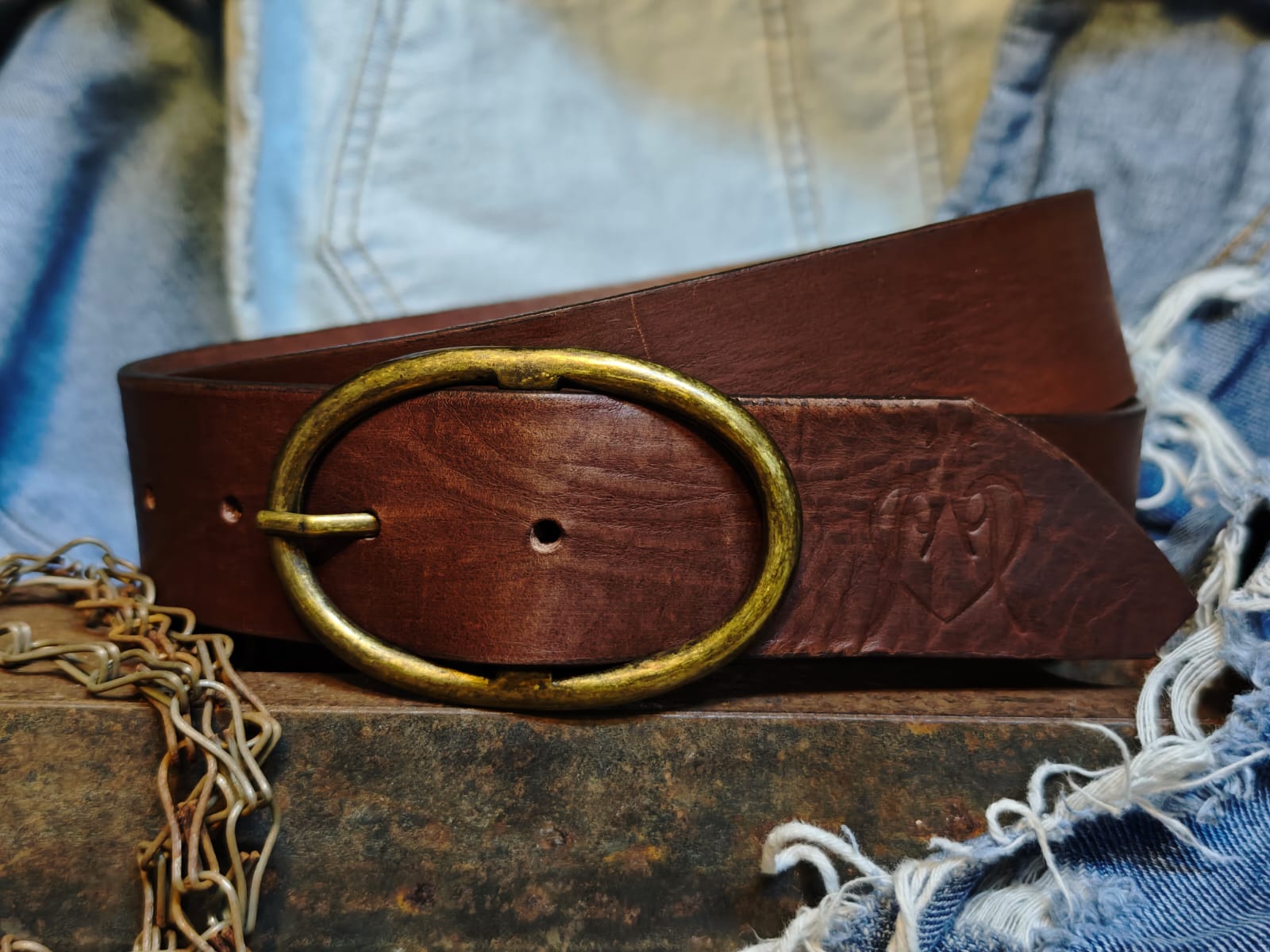 Handcrafted Dark Brown Leather Belt for Women with Vintage Oval Brass Buckle – Full Grain Premium Belt