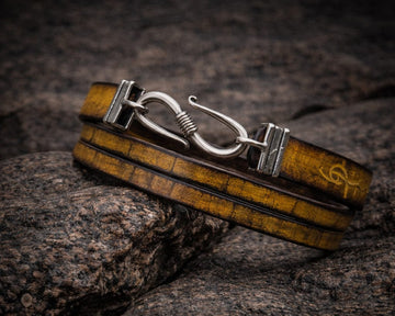 Genuine Leather Cuff Bracelet for Men - Brown Wrap with Silver Clasp