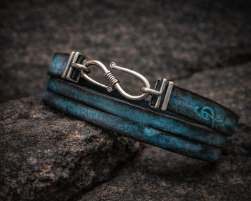 Mens Leather Wrap Bracelet with Silver Clasp - Genuine Leather Cuff for Mens Style