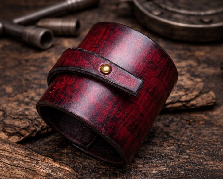 Handmade Red Leather Wrap Bracelet for Women - Luxury Boho Wide Design