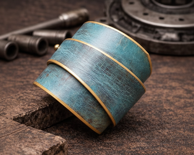 Turquoise Leather Wrap Bracelet - Handmade Boho Design for Women - Wide  Unique - with Gold Zina Bracelet