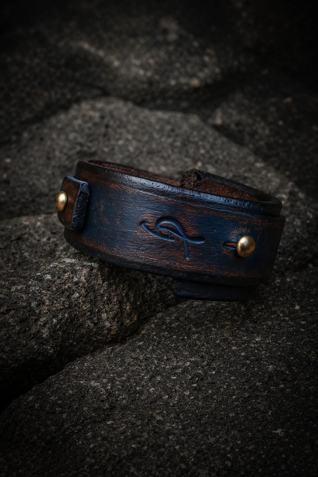 Handmade Blue Leather Cuff - Custom Mens Wrap Bracelet in Blue