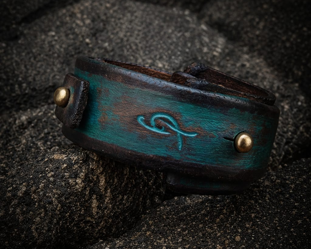 Unique Turquoise Leather Cuff Bracelet with Personalized Engraving