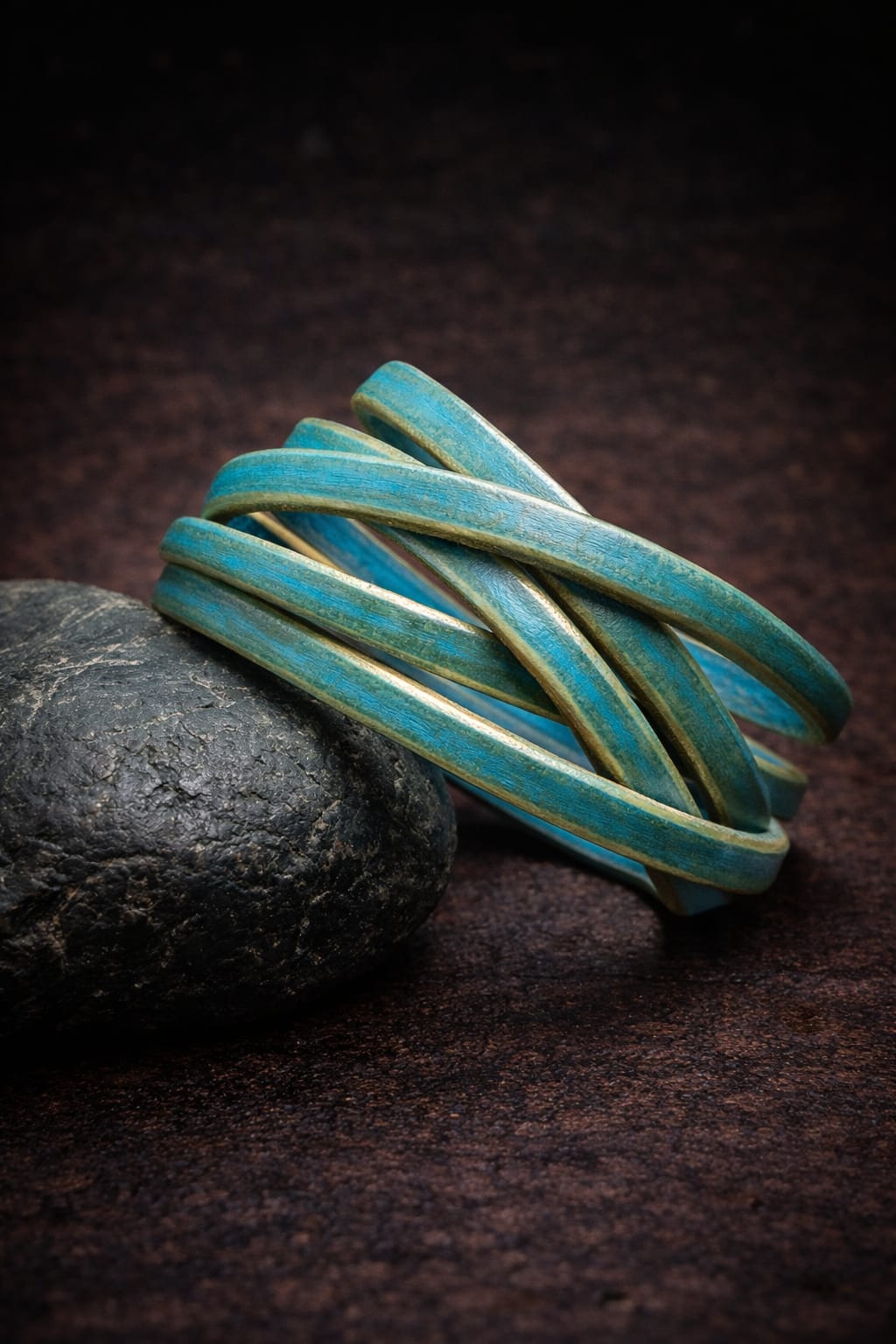 Turquoise Leather Cuff Bracelet for Men - Genuine Leather Wrap Style