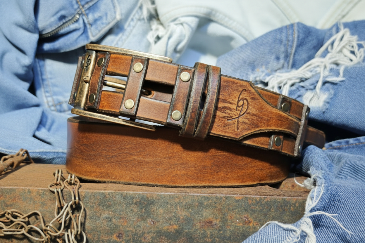 Handcrafted Leather Belt for Men by Ishaor - Designer Artisan Vintage Style Perfect Personalized Gift