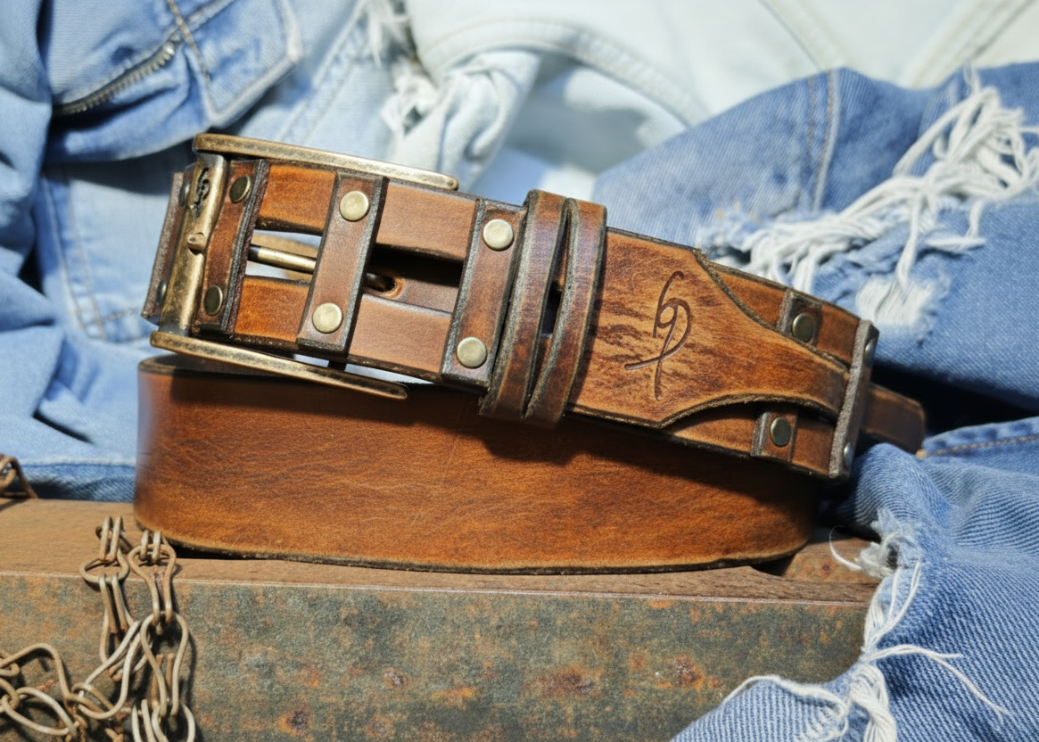Handcrafted Leather Belt for Men by Ishaor - Designer Artisan Vintage Style Perfect Personalized Gift