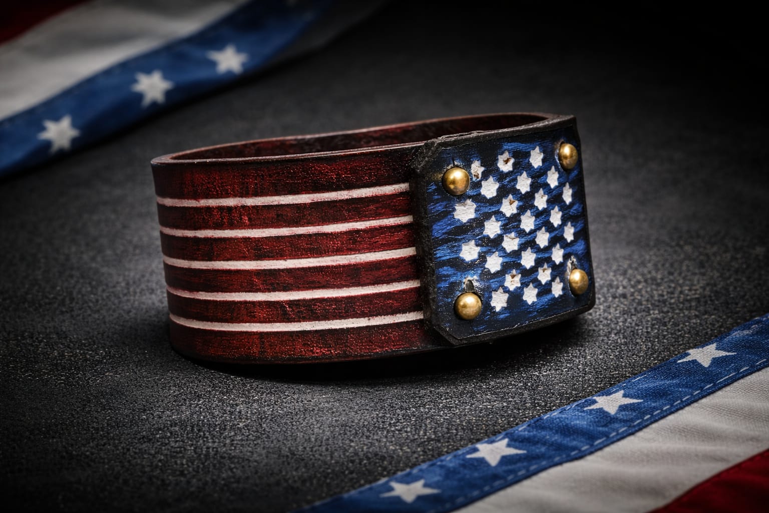 Handcrafted American Flag Leather Cuff Bracelet