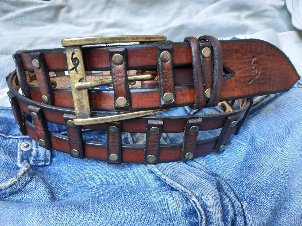 Handcrafted Woven Brown Full-Grain Leather Belt for Men