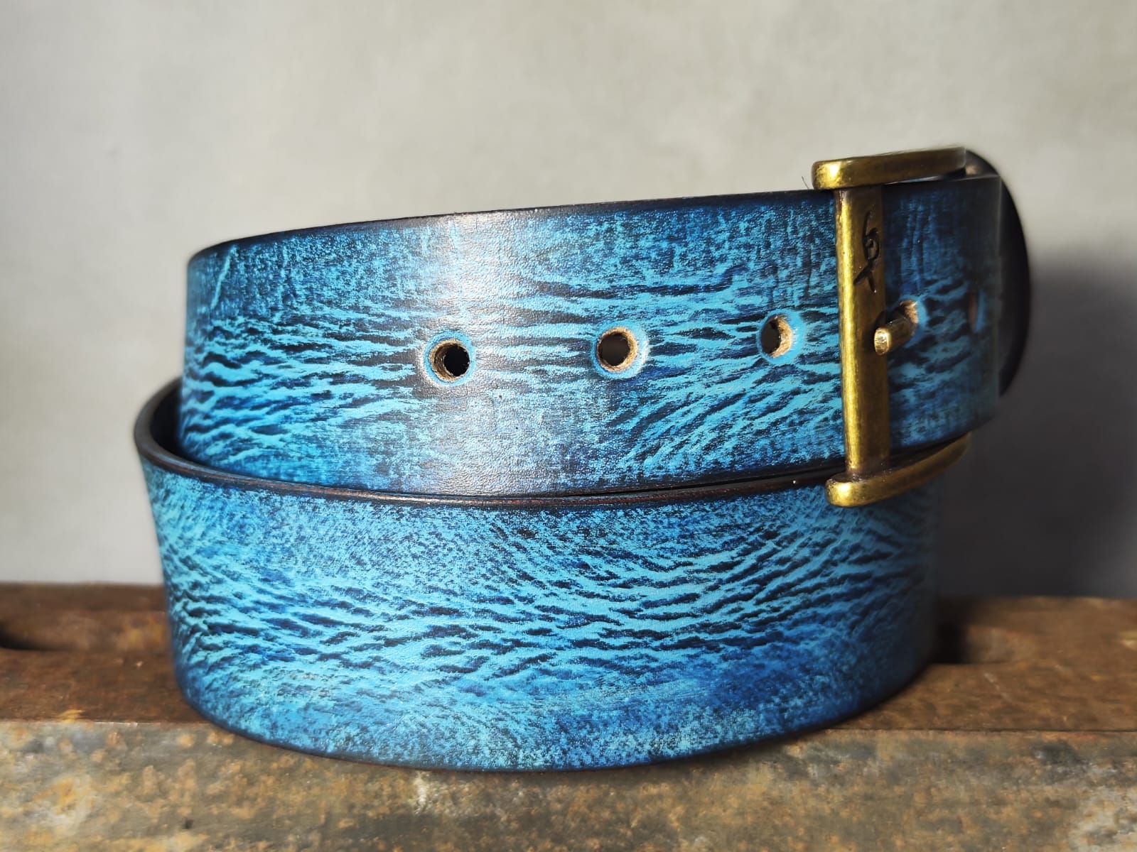 Ishaor Turquoise Color leather Belt with Blue and Black wash - Stylish Durable and Customized