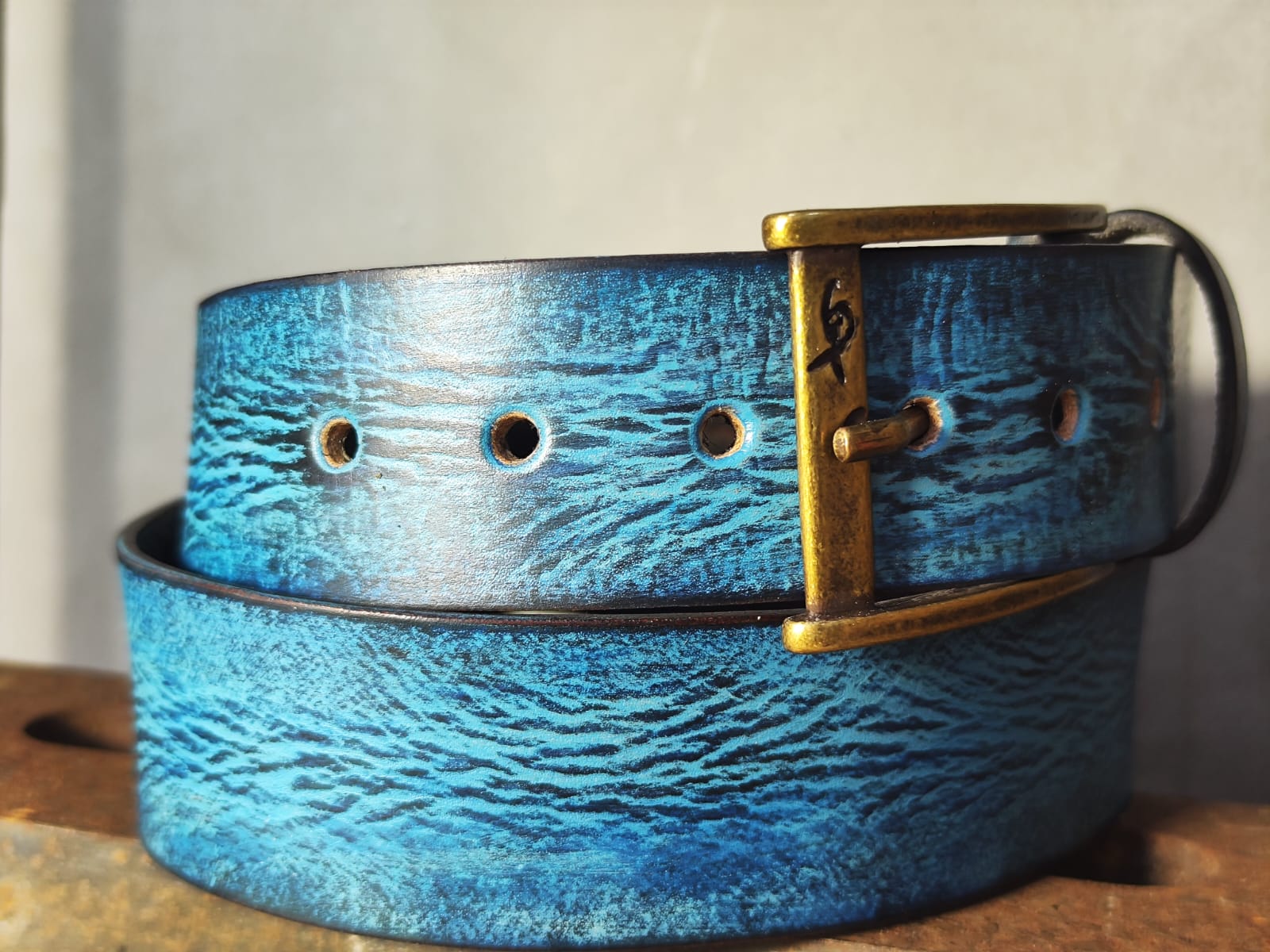 Ishaor Turquoise Color leather Belt with Blue and Black wash - Stylish Durable and Customized