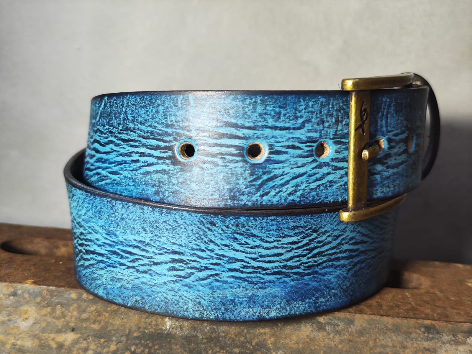 Ishaor Turquoise Color leather Belt with Blue and Black wash - Stylish Durable and Customized
