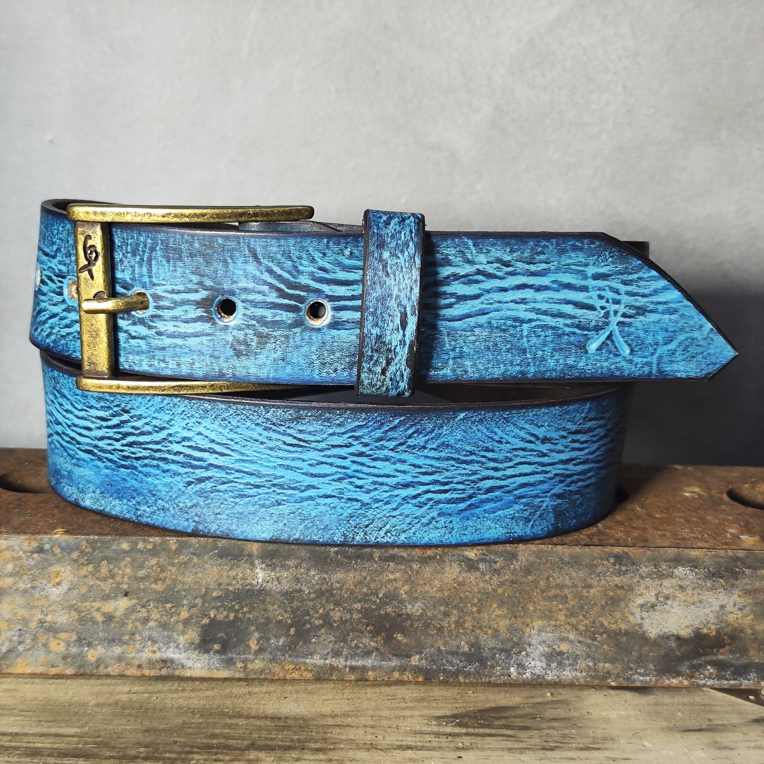 Ishaor Turquoise Color leather Belt with Blue and Black wash - Stylish Durable and Customized