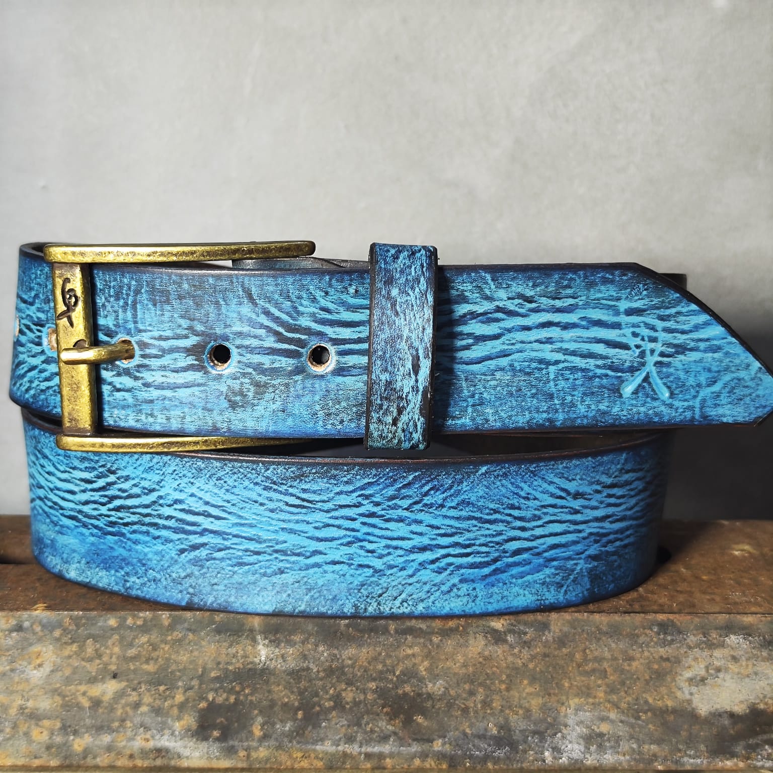 Ishaor Turquoise Color leather Belt with Blue and Black wash - Stylish Durable and Customized