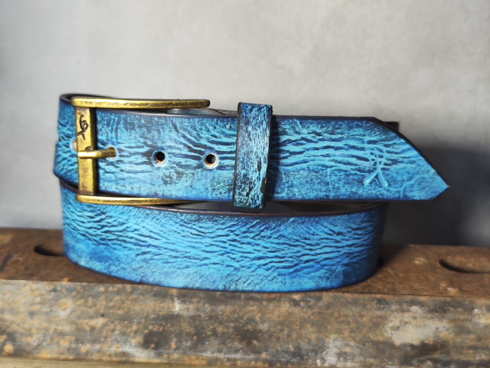 Ishaor Turquoise Color leather Belt with Blue and Black wash - Stylish Durable and Customized