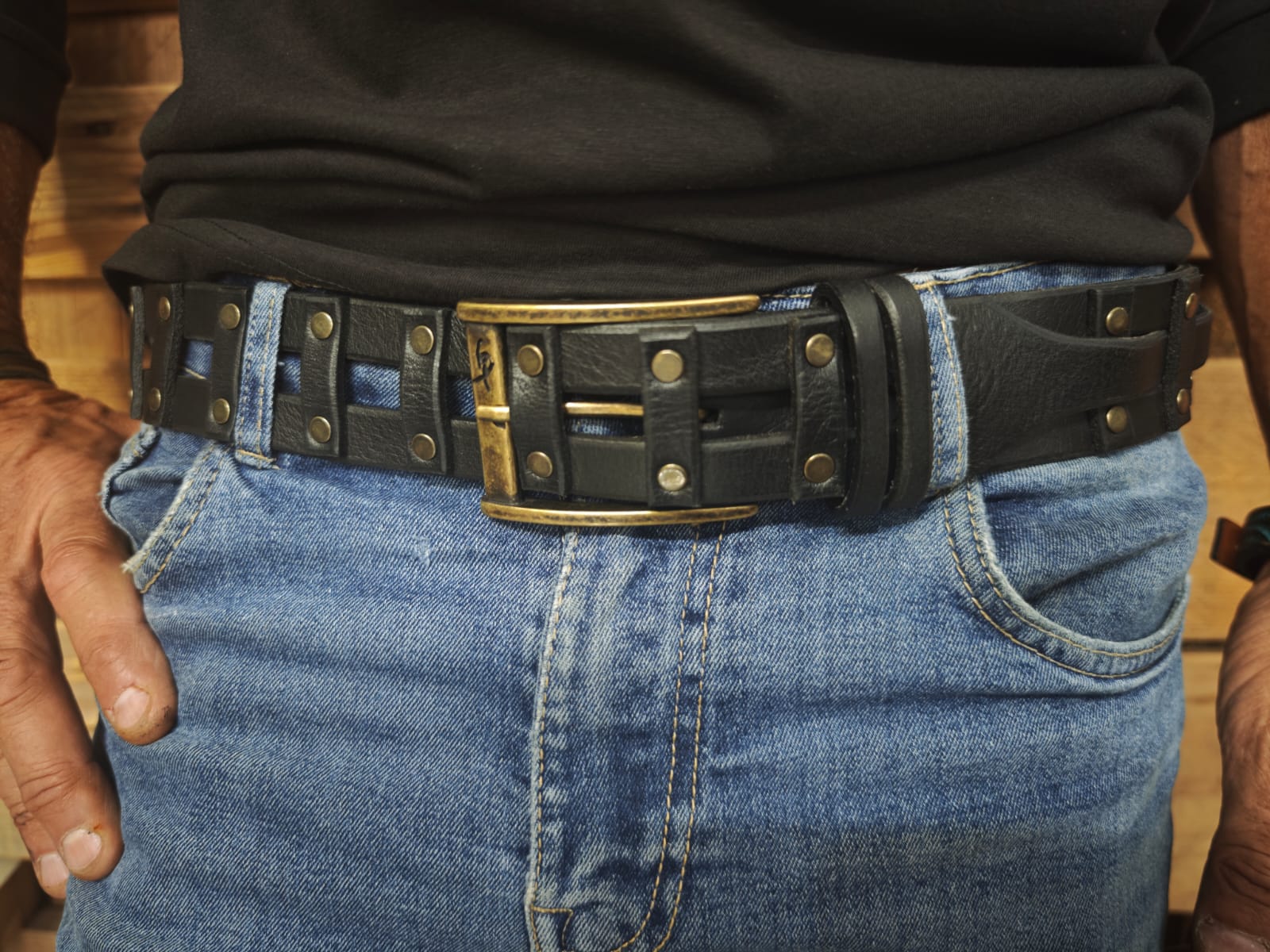 Handcrafted Black Leather Belt for Men by Ishaor – Designer Artisan Vintage Style Personalized Gift
