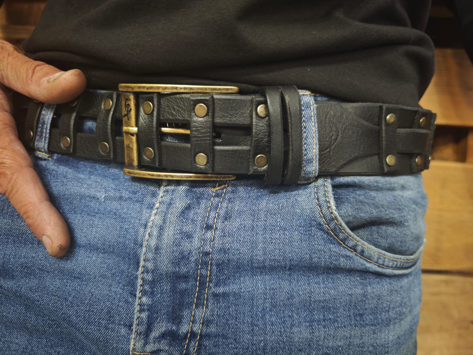 Handcrafted Black Leather Belt for Men by Ishaor – Designer Artisan Vintage Style Personalized Gift