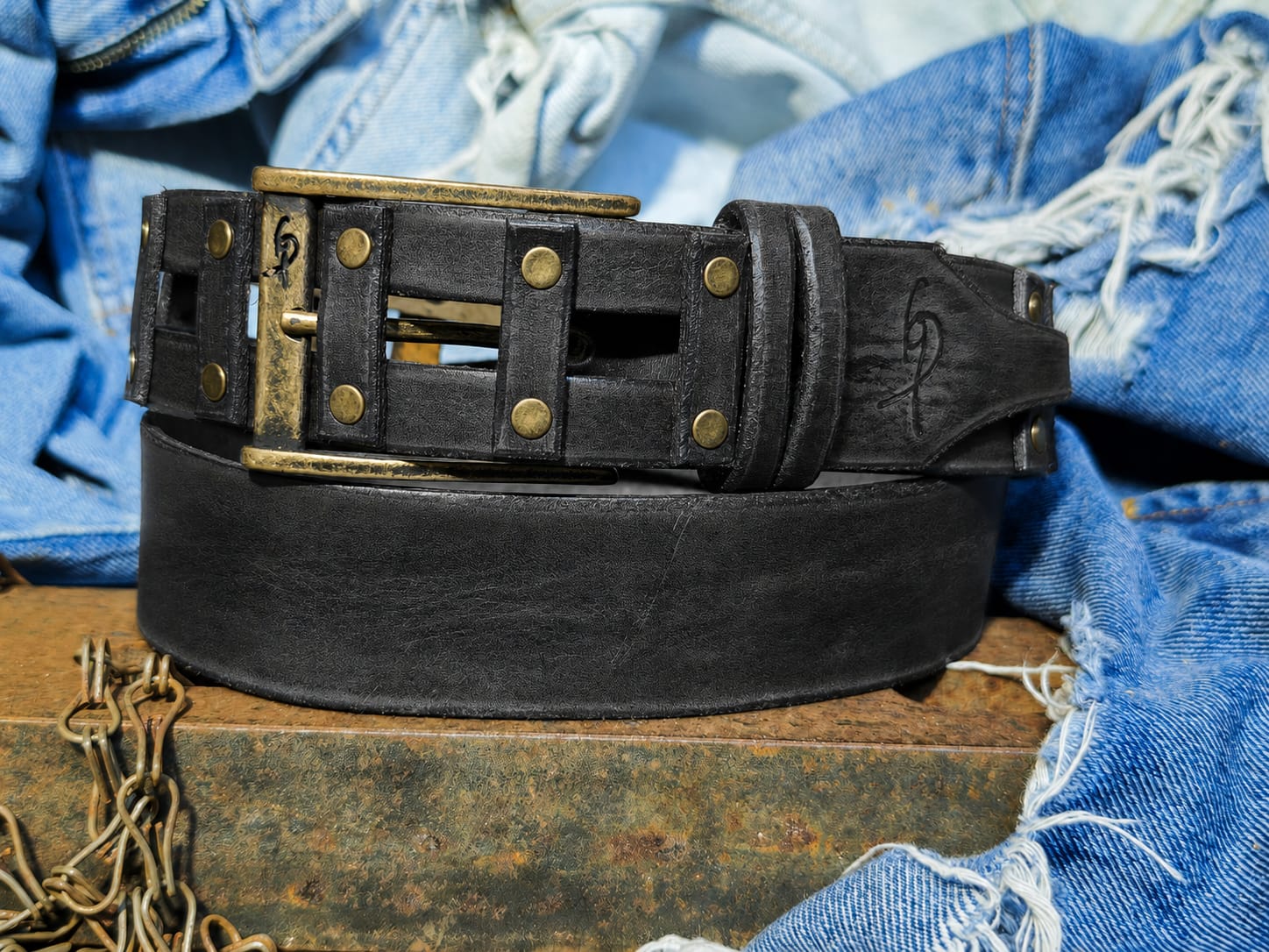 Handcrafted Black Leather Belt for Men by Ishaor – Designer Artisan Vintage Style Personalized Gift