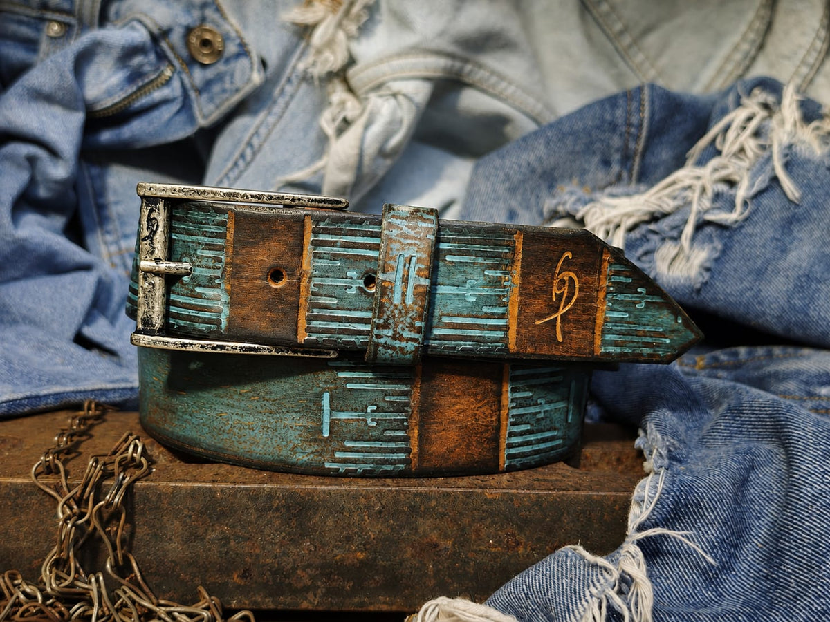 Handmade Brown & Turquoise Leather Belt - Computer-Inspired Design by Ishaor