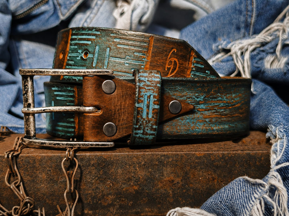 Handmade Brown & Turquoise Leather Belt - Computer-Inspired Design by Ishaor