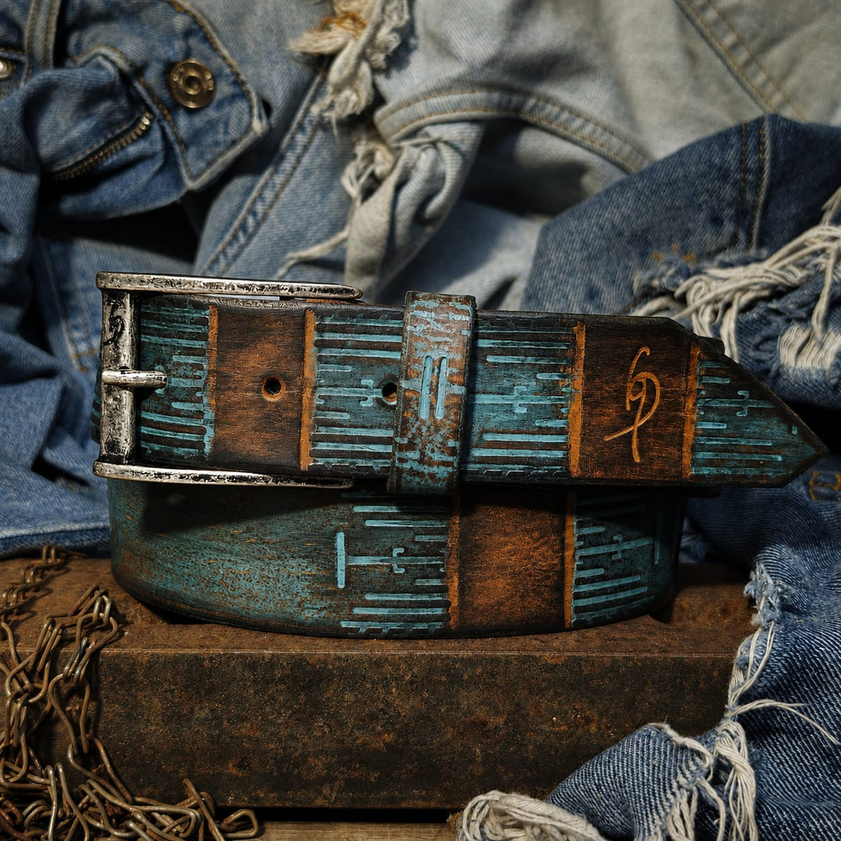 Handmade Brown & Turquoise Leather Belt - Computer-Inspired Design by Ishaor