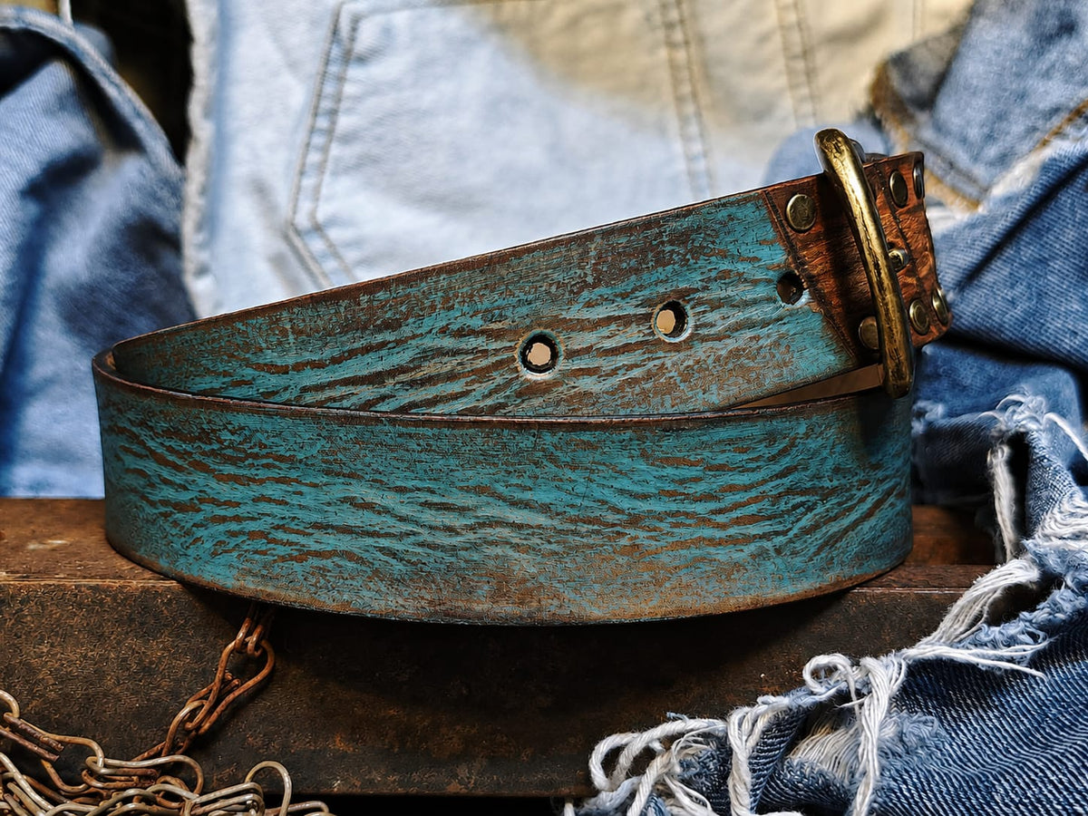 Handcrafted Turquoise & Brown Full-Grain Leather Belt for Men – ISHAOR