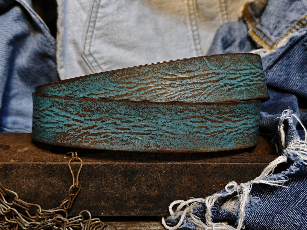 Handcrafted Turquoise & Brown Full-Grain Leather Belt for Men – ISHAOR